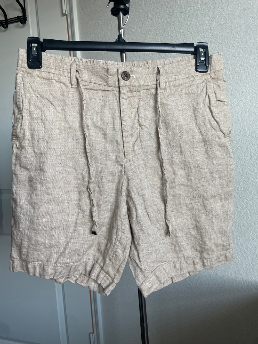 Baird McNutt Men's Flat Front 100% Linen Shorts Beige/Brown Drawstring waist